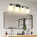 Milk Glass Vanity Lights for Bathroom, 4 Light Matte Black Bathroom Light Fixtures Over Mirror, Ceramic E26 Sockets Wall Mounted by CozyNest Decor
