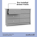 Storkcraft Crescent 6 Drawer Double Dresser (Pebble Gray) – GREENGUARD Gold Certified, Nursery Dresser for Kids Bedroom by TinyTreasures Baby Boutique