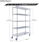 48"x18"x72" Chrome 5-Tier PREMIUM Wire Shelving NSF 4000 LBS MAX CAPACITY Heavy Duty Steel Storage Rack for Warehouses, Garages, Hospitals, Commercial Spaces, & Schools w/PREMIUM WHEELS by CozyNest Decor