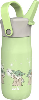 Zak Designs Harmony Star Wars The Mandalorian Kid Water Bottle for Travel or At Home, 14oz Recycled Stainless Steel is Leak-Proof When Closed and Vacuum Insulated (Baby Yoda, Grogu) by TinyTreasures Baby Boutique