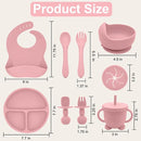 Silicone Baby Feeding Set | Baby Led Weaning Supplies Includes Suction Bowls and Divided Plates, Adjustable Bib, Baby Utensils Spoons and Forks,Cup | Baby Feeding Essentials (Pink) by TinyTreasures Baby Boutique