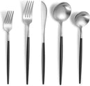 Matte Black Silver Silverware Set for 6,Modern Stainless Steel Brushed Cutlery Set,30-Pieces Heavy Duty Flatware Set,Knives Spoons and Forks Set Utensils Set, Satin Finish, Dishwasher Safe by CozyNest Decor