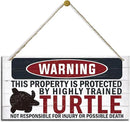 Funny Warning Signs, The Property is Protected By Highly Trained Turtle Sign, Decorative Wood Hanging Wood Plaque, House Door Sign, Farmhouse Wall Decor for Home Office, Indoor/Outdoor Use by CozyNest Decor