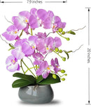 SJC Orchids Artificial Flowers with Gray Vase Purple Faux Orchid Phalaenopsis Arrangements for Kitchen Table Centerpiece Home Decoration Indoor(3.54" D x 7.87" W x 20" H) by CozyNest Decor