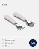 Lalo Utensils - Toddler Fork and Spoon Set - Stainless Steel and Silicone Ergonomic Toddler Utensils - Children Safe Flatware Set - 2 Pieces - Lavender by TinyTreasures Baby Boutique