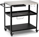 Outdoor Grill Cart Table,Indoor and Outdoor Pizza Oven Table,with 4 Movable Total Lock Casters, Hooks, Side Handle Multifunctional (Stainless Steel Table) by CozyNest Decor