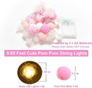 9.85Ft String Lights 20 Cute Pink Pompoms 20 LEDs Rose Fairy Lights Garland Battey Operated with Timer Flower Lights for Bedroom Kids Room Party Birthday Wedding Valentines Decorations by CozyNest Decor