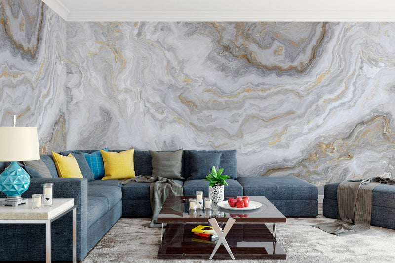 White Marble Stone Granite Slate Peel and Stick Wallpaper | Removable Wall Mural