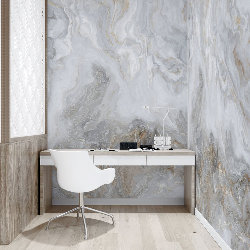 White Marble Stone Granite Slate Peel and Stick Wallpaper | Removable Wall Mural