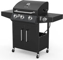 ROVSUN 3-Burner Propane Gas BBQ Grill with Side Burner & Enameled Cast Iron Grates, 46,000 BTU Barbecue Grill with Wheels for Outdoor Patio Backyard Cooking Grilling, Black by GreenHaven Gardens