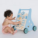 Beright Wooden Baby Walker Push and Pull Learning Activity Walker with Wheels Montessori Walker Toy Multiple Activities Center Develops Motor Skills & Stimulates Creativity (Blue) by TinyTreasures Baby Boutique