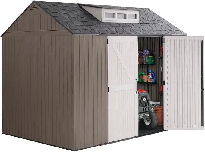 Rubbermaid Extra Large Resin Outdoor Storage Shed With Floor (7 x 10.5 Ft.) Weather Resistant Brown Organization for Home/Lawn Mower/Backyard Equipment/Bike Storage/Pool Supplies, photo 12 of 18