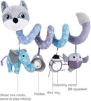 Car Seat Toys, Baby Plush Spiral Hanging Toys for Stroller Crib Bar Bassinet Car Seat Mobile with Musical Owl BB Squeaker Elephant- Gray Fox by TinyTreasures Baby Boutique