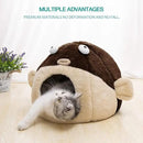 Cat Beds for Indoor Cats - Cat Bed Cave with Removable Washable Cushioned Pillow, Soft Plush Premium Cotton No Deformation Pet Bed, Lively Pufferfish Cat House Design, Brown, Multiple Sizes(L) by CozyNest Decor