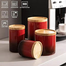 Sweejar Ceramic Food Storage Jar, Stackable Kitchen Canisters, Containers with Airtight Seal Wooden Lid for Serving Ground Coffee, Tea, Sugar, Salt and More - 28 Fl Oz (Gradient Red) by CozyNest Decor
