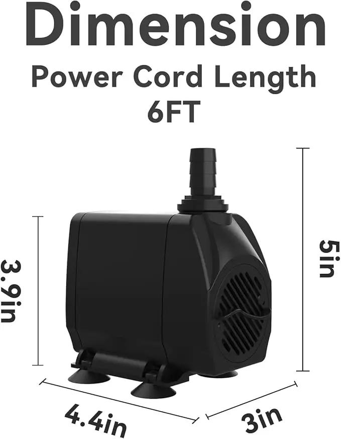 Submersible Pump 660GPH (2500L/H 45W) Ultra Quiet with Dry Burning Protection 8.2ft High Lift for Fountains, Hydroponics, Ponds, Aquariums & More…, photo 6 of 7