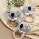 Wooden Baby Rattle for Newborn Toddler Soothing Handmade Crochet Ring Toys (Light Gray Koala) by TinyTreasures Baby Boutique