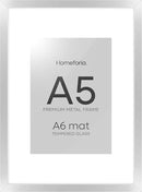 Homeforia A5 Picture Frame Silver, High End Metal 5.8 x 8.3 Frame Matted to 4.1 x 5.8 Art, A5 Frame with Mat A6, 5.8x8.3 Poster Frames, 8.3x5.8 Size Display Frames, Tempered Glass, Wall Kit, Set of 1 by CozyNest Decor