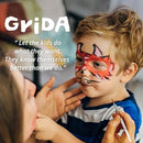 Grida Face Painting Kit for Kids - Grida Professional Party Kit Night Pack with 12 Skin-Safe, Vegan, Cruelty-Free, 2 Art Brushes, 1 Palette - Easy-Remove Face Paint & Glow in Dark Effect by TinyTreasures Baby Boutique