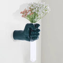 Green Wall Sculptures, Hand Vases Home Decor, Wall Mount Art Sculpture, Unique Wall Art Statue, Funky Flower Vase Decorations, Modern Eclectic Hanging Decor,Glass Test Tube Vase by CozyNest Decor
