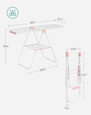 SONGMICS Clothes Drying Rack, with Sock Clips, Metal Laundry Rack, Foldable, Space-Saving, Free-Standing Airer, with 2 Height-Adjustable Gullwings, Indoor Outdoor Use, White and Pink ULLR052P01 by TinyTreasures Baby Boutique