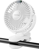 SWEETFULL Portable Clip on Fan - Battery Operated Rechargeable Fan with LED Display, 4 Speeds, Mini Personal Cooling Desk Fan for Golf Cart Travel Camping Gym - White by TinyTreasures Baby Boutique