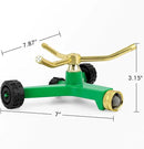 [2 Pack] RESTMO 3-Arm Metal Sprinkler with Wheel Base, 360 Degree Automatic Rotary Lawn Sprinkler System for Garden Plant, Flower Bed and Yard Watering and Large Yard Area Watering by GreenHaven Gardens