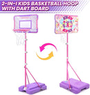 Meland Kids Basketball Hoop, Pink Basketball Hoop for Kids Toddler Basketball Hoop Outdoor & Indoor with Dart Board, Adjustable Height 3.4-6.2FT Birthday Gift Toys for Girls 3 4 5 6 7 8 Years Old by TinyTreasures Baby Boutique
