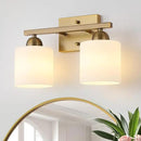 Stainless Steel Milk Glass Vanity Lights for Bathroom, 2 Light Brass Bathroom Light Fixtures Over Mirror, Ceramic E26 Sockets Wall Mounted by CozyNest Decor