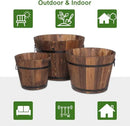 3 Pcs Wooden Planter Barrel Set, Outdoor Flower Pots with Handle & Drainage Holes, Rustic Whiskey Barrel Planter for Plants, Herbs, Veggies, Indoor Outdoor Use by GreenHaven Gardens