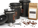 Coffee Canister Set 16 + 22 + 38 oz with Window, Airtight Stainless Steel Kitchen Food Storage Container with Date Tracker and Scoop for Grounds Coffee, Beans, Tea, Flour, Cereal, Sugar, Black by CozyNest Decor
