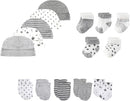 15 Pack Unisex New Born Boy Girls Hats Mittens Socks Sets Cotton Soft Infant Accessory 0-6 Months Baby Essentials by TinyTreasures Baby Boutique
