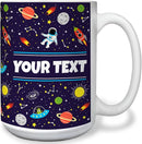 Personalized Mug for Kids - Outer Space - Custom Name/Text, Ceramic Hot Chocolate/Cocoa/Coffee Cup for Boys/Girls, Birthday/Christmas/Holiday Gift - 15 oz, White Handle by TinyTreasures Baby Boutique