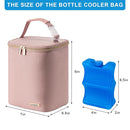 Breast Milk Cooler Bag with Ice Pack Fits 4 Baby Bottles Up to 9 Ounce, Baby Bottle Bag for Nursing Mom Daycare, Pink by TinyTreasures Baby Boutique