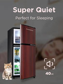 3.5 Cu.Ft Mini Fridge with Freezer, Compact Refrigerator with 2 Doors for Office, Kitchen, Dorm and Bedroom, Small Fridge with 7 Level Temp Adjustable Thermostat, Wood by CozyNest Decor