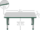 FDP Rectangle Activity School and Classroom Kids Table (30 x 48 inch), Chunky Toddler Legs, Adjustable Height 15-24 inches - Gray Top and Green Edge by CozyNest Decor