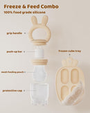 2 Packs Baby Fruit Feeder & Freezer Nibble Tray Combo, Push Pop Baby Food Feeder to Safely Introduce New Foods, Fresh & Frozen Food Silicone Feeder, 100% Food Grade, BPA Free (Caramel & Pink) by TinyTreasures Baby Boutique
