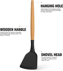 Silicone Cooking Utensils Set - Silicone Kitchen Utensils for Cooking Wooden Handles, 446°F Heat Resistant Kitchen Utensil Spatula Sets w Holder, Gadgets for Non-Stick Cookware BPA FREE (Black) by CozyNest Decor