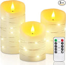 Homemory Flameless Candles with String Lights, 3 Pack Embedded Fairy String Lights LED Candles, Electric Flickering Candles with Remote Control and Timer, Real Wax, Ivory White by CozyNest Decor