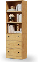 71" Tall Bookshelf with Storage, Bookcase with Drawers, Farmhouse Wooden Corner Book Shelves, Mid Century Modern Book Shelf Wall Standing Home Decor Furniture for Living Room, Bedroom, Office, Kitchen by CozyNest Decor
