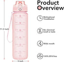 32oz Motivational Water Bottles with Time Marker & Fruit Strainer, Transparent Gradient Color Water Bottle with Times to Drink, Leakproof & BPA Free, Reusable Bottle with Strap (No Straw) by CozyNest Decor