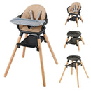 BABY JOY Baby High Chair, 6 in 1 Convertible Wooden High Chair for Babies & Toddlers with Adjustable Legs, Double Removable Tray, Safety Harness & Waterproof PU Cushion (Coffee) by TinyTreasures Baby Boutique