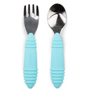 Bumkins Toddler Utensils, Kids Size Fork and Spoon Set, Silicone and Stainless-Steel Training Silverware, Angled Forks / Sporks for Self-Feeding, Children Hold Learning to Eat, 18 Months Up, Blue by TinyTreasures Baby Boutique