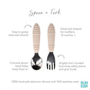 Bumkins Toddler Utensils, Kids Size Fork and Spoon Set, Silicone and Stainless-Steel Training Silverware, Angled Forks/Sporks for Self-Feeding, Children Hold Learning to Eat, 18 Mos Up, Sand Beige by TinyTreasures Baby Boutique