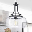 WUZUPS Chandelier Rustic Farmhouse Industrial Round Ceiling Pendant LED Light Fixture with Clear Glass Shades for Dining Room Kitchen Island Foyer Entryway, H 17" x W 13.4", E26 Base, Black by CozyNest Decor