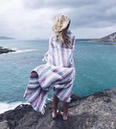 Del Mex Classic Mexican Blanket, Large Authentic Woven Falsa Throw (70"x50"), Artisan Southwest Décor for Beach, Yoga, Outdoors (Light Pink/Blue) by CozyNest Decor