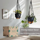 3 Pack Self Watering Hanging Planters Macrame Plant Hangers with Indoor Flower Pots 10" / 8" / 7", 3 Different Size Hanging Basket, Plant Hanger with Hooks for Garden Home Decor Black Large by GreenHaven Gardens