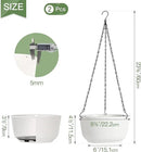 T4U Hanging Planter Self Watering 8 Inch, 2 Pack White Indoor Outdoor Hanging Plant pots, Hanging Flower Pot with Drainage Hole & Plug & Chain with 3 Hooks for Garden Home Decor by GreenHaven Gardens