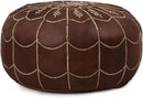 Stuffed Arch Design Moroccan Leather Pouf Ottoman, Handmade, Pre-Filled, 100% Genuine Leather, 14” Height x 22” Diameter – Boho Chic Footstool & Living Room Décor (Brown) by CozyNest Decor