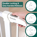 Babelio Metal Baby Gate, 29-48“ Auto Close Easy Install Pet Gate, Extra Wide Walk Thru Child Safety Gate, Pressure Mounted Dog Gate for Doorways & Stairs, with Y Spindle Rods, White by TinyTreasures Baby Boutique